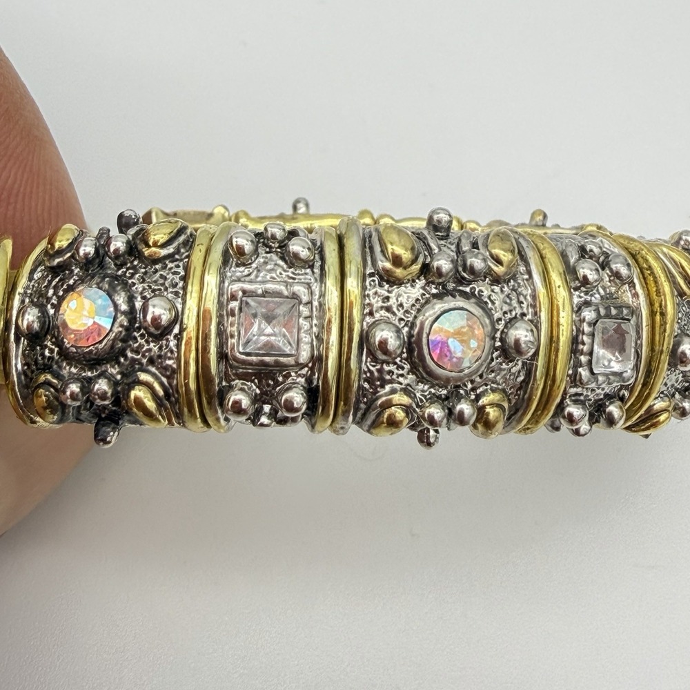 Vtg Kirk's Folly AB Rhinestone Bracelet Chunky Byzantine Style‎ Stretch Read